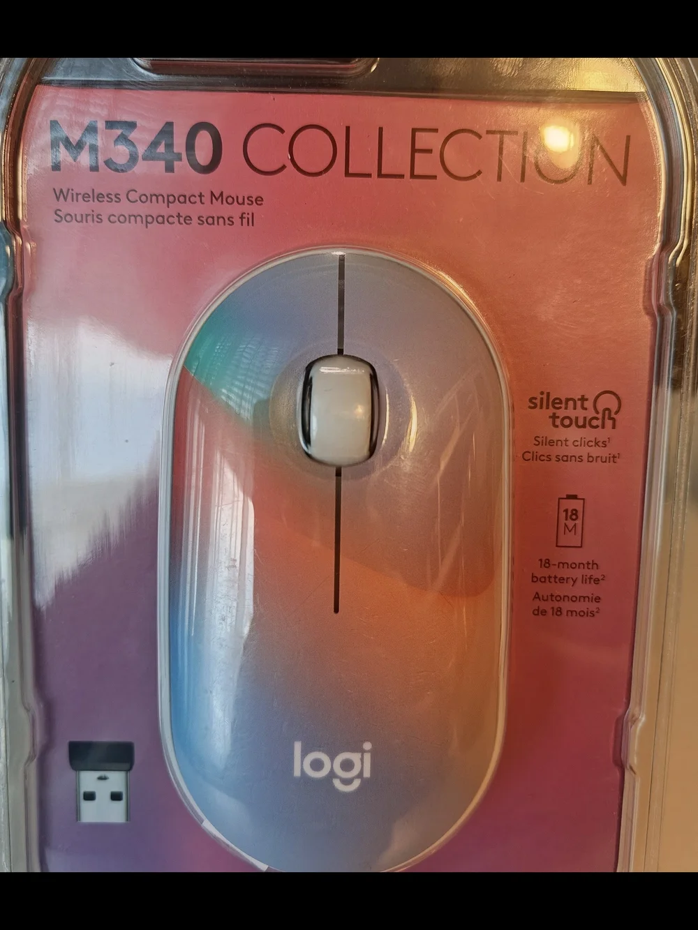Logitech M340 Wireless Mouse - Gradient Rainbow with White Trim